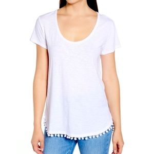 Caslon Pom Pom Fringed White Top Size XS